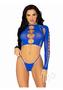 Leg Avenue Seamless Cut Out Long Sleeve Crop Top And G-string Panty - O/s - Royal Blue